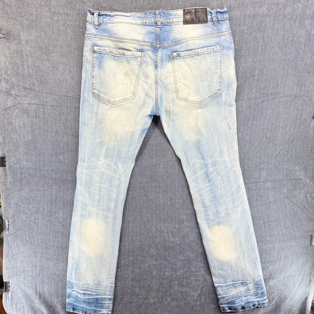 Another Hype Piece Jeans Mens 40 Light Blue Cotton Slim Distressed Acid Wash